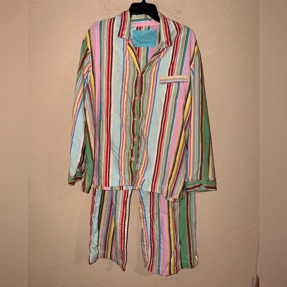 Vintage Victoria’s Secret Rainbow Stripes Pajama Top With Matching Pants Y2K 90 - Picture 1 of 14